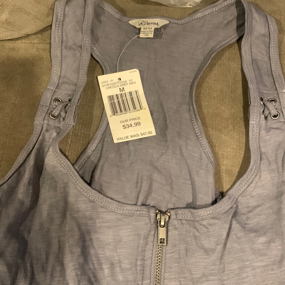 Guess Gray Racer Back Tunic Length Top w/Pockets, NWT